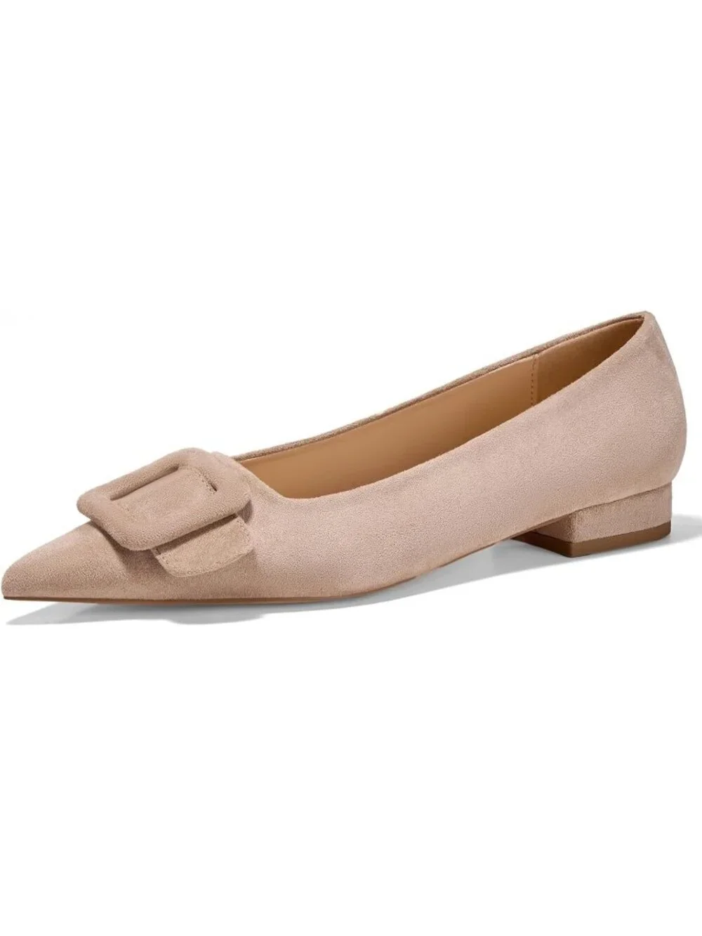 Women's Nude Rubber Pointed Toe Square Buckle Flats Slip On Comfortable Shoes
